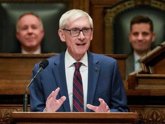 Wisconsin Gov. Tony Evers gives his annual State of the State address Tuesday, Jan. 23, 2024, in Madison, WI.
