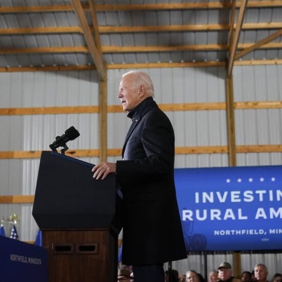 President Joe Biden speaks at Dutch Creek Farms in Northfield, Minn., Wednesday, Nov. 1, 2023. (AP Photo/Andrew Harnik)