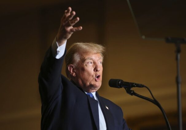 Former President Donald Trump speaks at a campaign rally Saturday, Nov. 11, 2023, in Claremont, N.H. (AP Photo/Reba Saldanha)