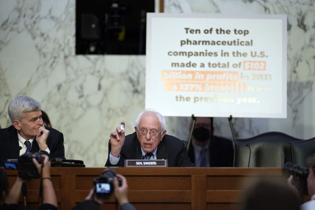 Senate Health, Education, Labor and Pensions Committee Chair Sen. Bernie Sanders, I-Vt., joined by Ranking Member Sen. Bill Cassidy, R-La., left, holds up an insulin product during the Senate Health, Education, Labor, and Pensions Committee hearing on Capitol Hill in Washington, Wednesday, May 10, 2023, to examine the need to make insulin affordable for all Americans. (AP Photo/Carolyn Kaster)