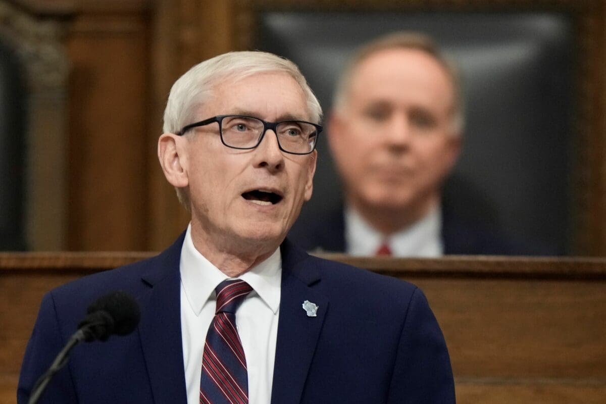 Wisconsin Gov. Tony Evers speaks during the annual State of the State address, Jan. 24, 2023, in Madison, W.I.